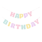 Pastel multicolor birthday banner with HAPPY BIRTHDAY lettering birthday theme from Parte Haus party supply store in Bethesda Maryland