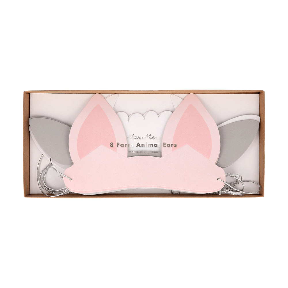 Pink and gray animal ear headbands kids costume set birthday theme from Parte Haus party supply store in Bethesda MD.