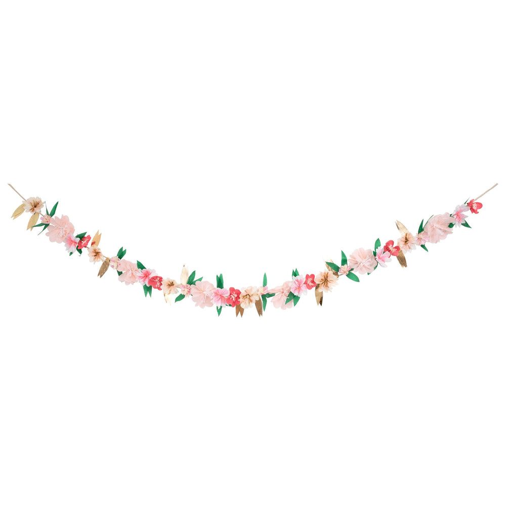 Pink and gold floral garland with green leaves for spring or birthday from Parte Haus party supply store in Bethesda MD