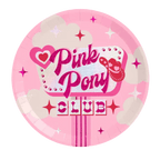Pink Pink Pony Club paper plate with heart and cowboy hat design western theme from Parte Haus party supply store in Bethesda Maryland