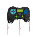 Black game controller piñata with blue and green accents gaming birthday from Parte Haus party supply store in Bethesda MD.