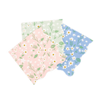 Pastel floral napkins scalloped edges for spring celebration from Parte Haus party supply store in Bethesda Maryland