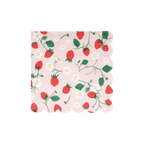 Pink strawberry floral napkin with scalloped edge spring picnic from Parte Haus party supply store in Bethesda Maryland