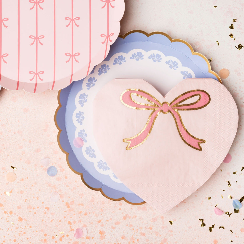 Pink and gold heart shaped napkin cute plate set for birthday from Parte Haus party supply store in Bethesda MD