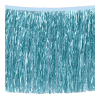 Blue metallic fringe curtain backdrop perfect for birthday from Parte Haus party supply store in Bethesda Maryland