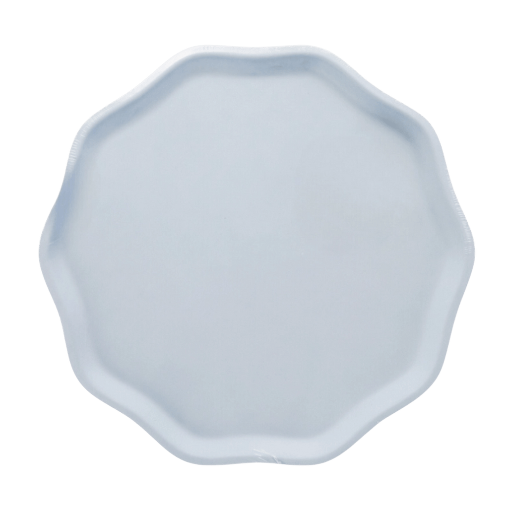 Light blue scalloped plate elegant dinnerware for celebrations from Parte Haus party supply store in Bethesda Maryland