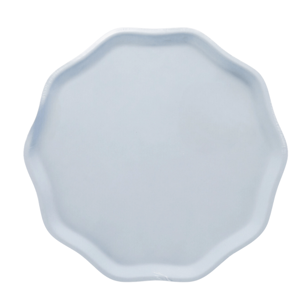 Light blue scalloped plate elegant dinnerware for celebrations from Parte Haus party supply store in Bethesda Maryland