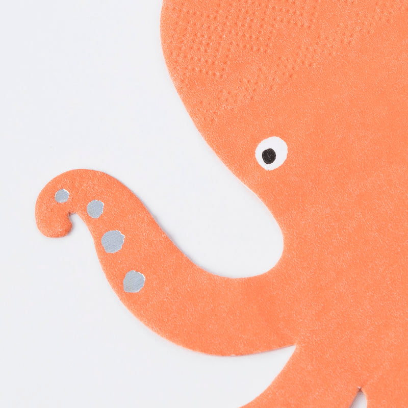 Orange octopus napkin with silver dots undersea birthday theme from Parte Haus party supply store in Bethesda MD