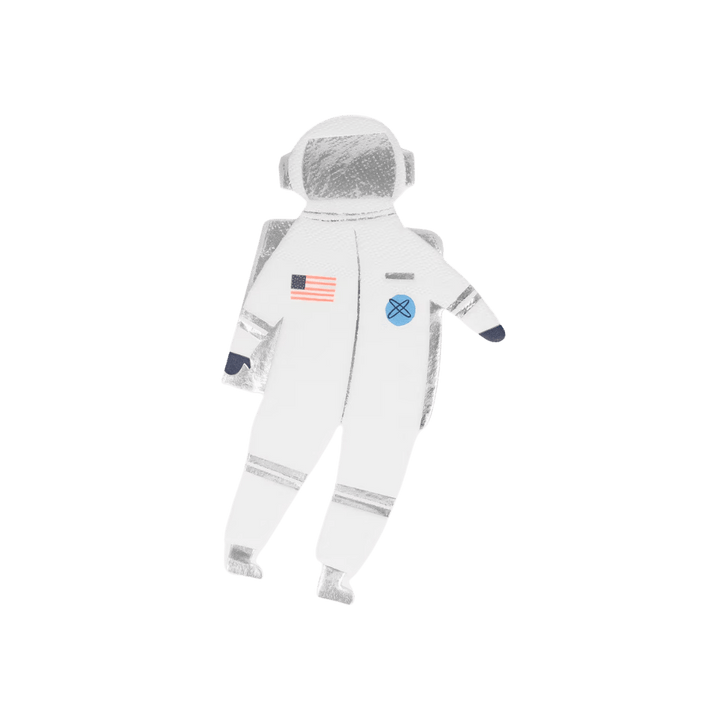 white astronaut shaped napkin space birthday party theme from Parte Haus party supply store in Bethesda Maryland