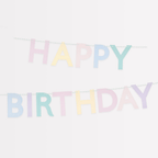 Pastel color happy birthday banner with scalloped letters for birthday from Parte Haus party supply store in Bethesda MD.