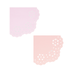 Pink and peach napkins with scalloped lace edges for birthday from Parte Haus party supply store in Bethesda MD.