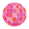 Pink disco ball paper plate with shiny square pattern disco theme from Parte Haus party supply store in Bethesda MD