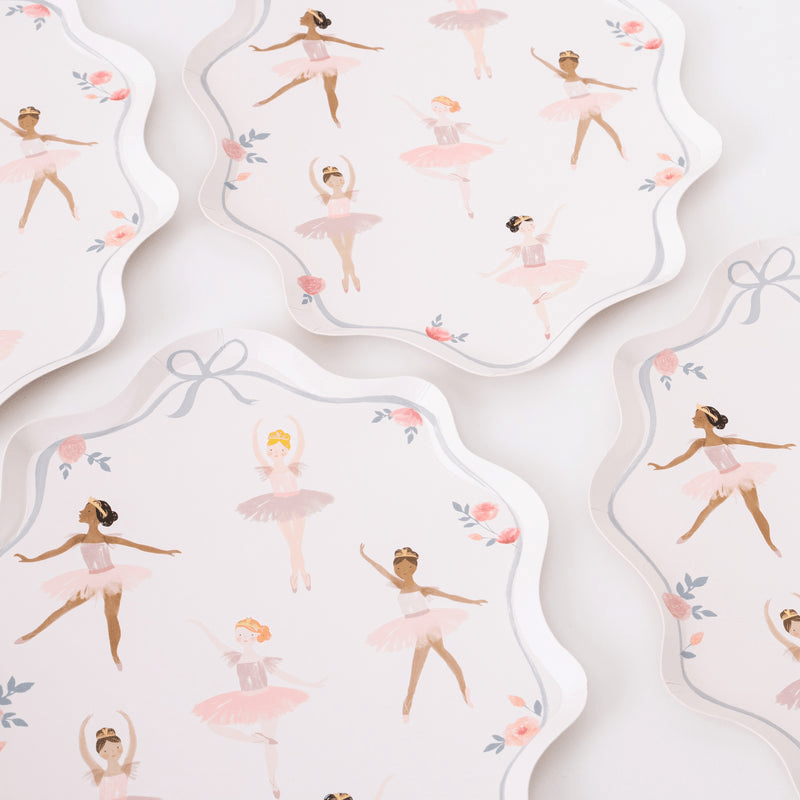 Pink ballerina plates with scalloped edges dance theme from Parte Haus party supply store in Bethesda MD