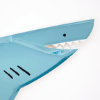 Blue shark shaped plate with fin and teeth ocean theme from Parte Haus party supply store in Bethesda MD