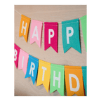 Colorful felt happy birthday banner with white letters birthday decor from Parte Haus party supply store in Bethesda Maryland
