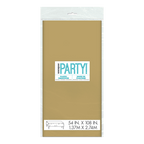 Gold plastic tablecover in packaging celebration decor from Parte Haus party supply store in Bethesda Maryland