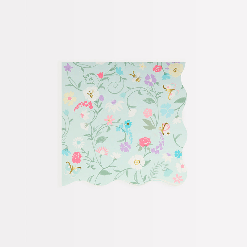 Pastel floral paper napkin with scalloped edge spring garden design from Parte Haus party supply store in Bethesda MD