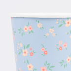 Light blue floral paper cup with pastel flowers spring theme from Parte Haus party supply store in Bethesda Maryland