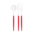 Red and white cutlery set with sleek modern design holiday theme from Parte Haus party supply store in Bethesda Maryland