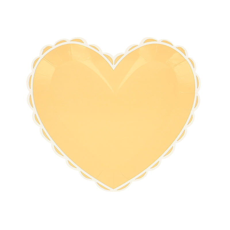Yellow heart shaped plate with scalloped edge birthday decor from Parte Haus party supply store in Bethesda Maryland