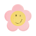 Pink flower plate with yellow smiley face birthday decor from Parte Haus party supply store in Bethesda Maryland