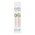 Pink and gold plastic cutlery set modern design for any celebration from Parte Haus party supply store in Bethesda MD.