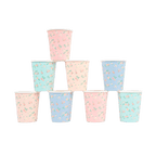 Pastel floral paper cups with pink and blue flowers for spring from Parte Haus party supply store in Bethesda MD