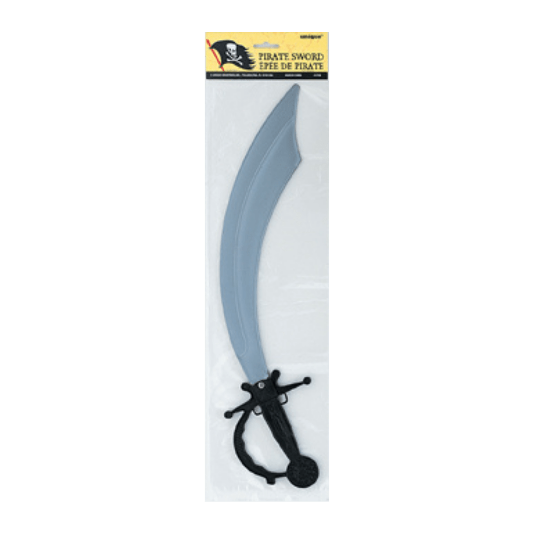 Grey pirate sword toy with black handle for pirate party theme from Parte Haus party supply store in Bethesda MD