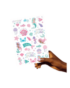 Colorful mermaid sticker sheet with sea creatures under the sea theme from Parte Haus party supply store in Bethesda MD.