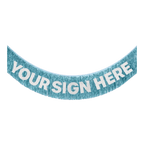 Teal custom banner with white your sign here text for any celebration from Parte Haus party supply store in Bethesda MD