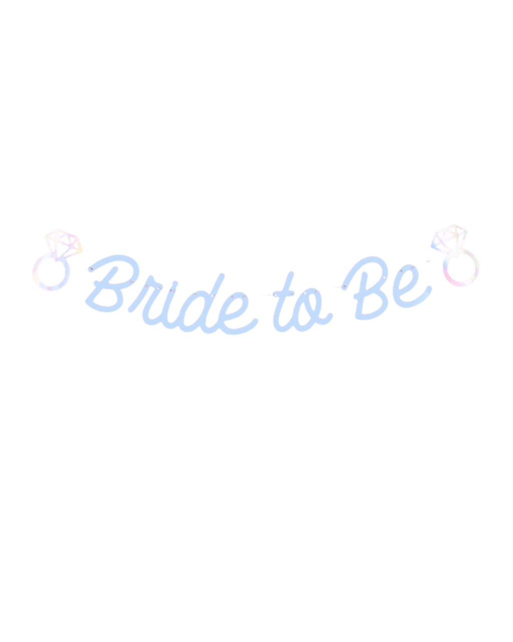 Iridescent script banner bride to be with diamond rings bridal shower theme from Parte Haus party supply store in Bethesda MD