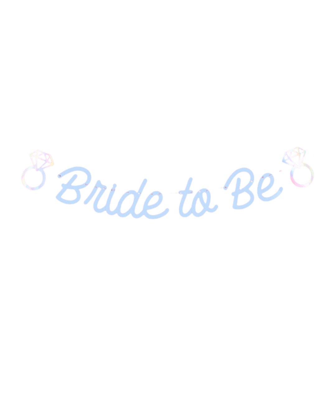 Iridescent script banner bride to be with diamond rings bridal shower theme from Parte Haus party supply store in Bethesda MD