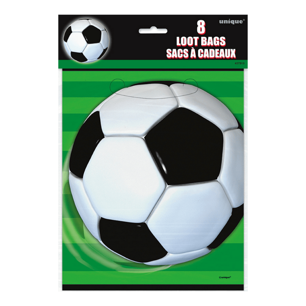 black and white soccer loot bags with soccer ball design for sports birthday from Parte Haus party supply store in Bethesda MD