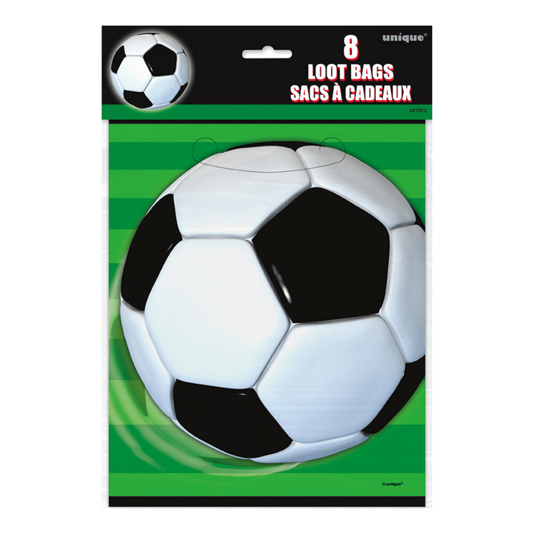 black and white soccer loot bags with soccer ball design for sports birthday from Parte Haus party supply store in Bethesda MD