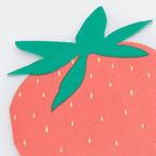 Pink strawberry shaped napkin with green leaf detail summer theme from Parte Haus party supply store in Bethesda Maryland