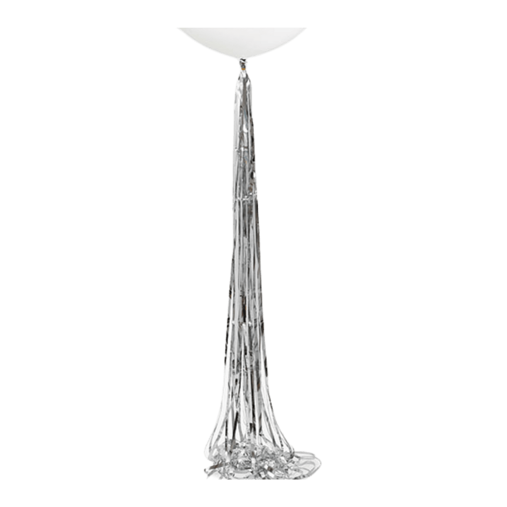 Silver fringe centerpiece metallic tinsel decoration for celebration from Parte Haus party supply store in Bethesda Maryland