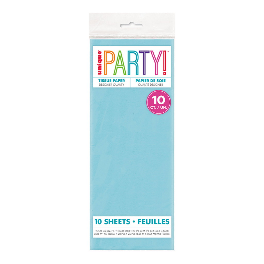 Light blue tissue paper pack for celebrations from Parte Haus party supply store in Bethesda Maryland
