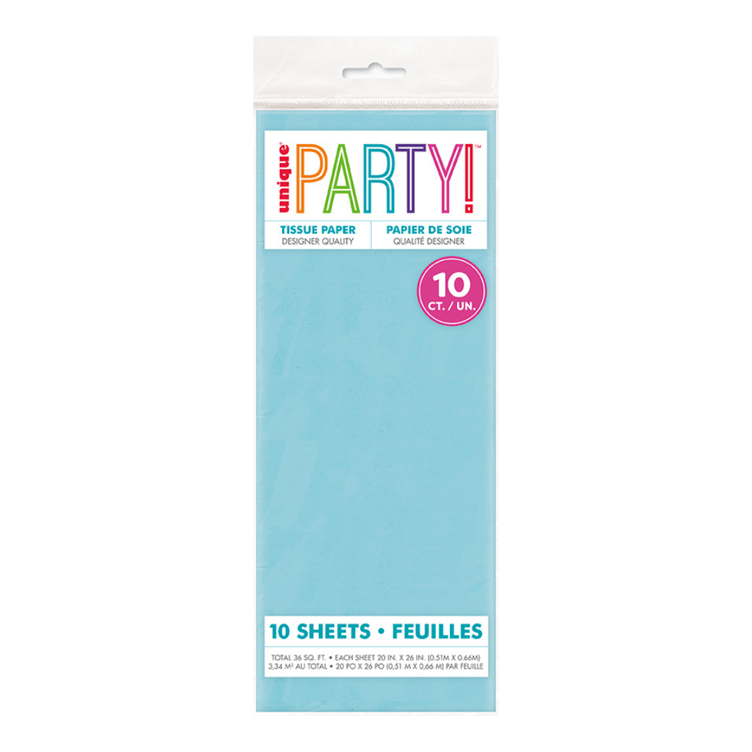 Light blue tissue paper pack for celebrations from Parte Haus party supply store in Bethesda Maryland