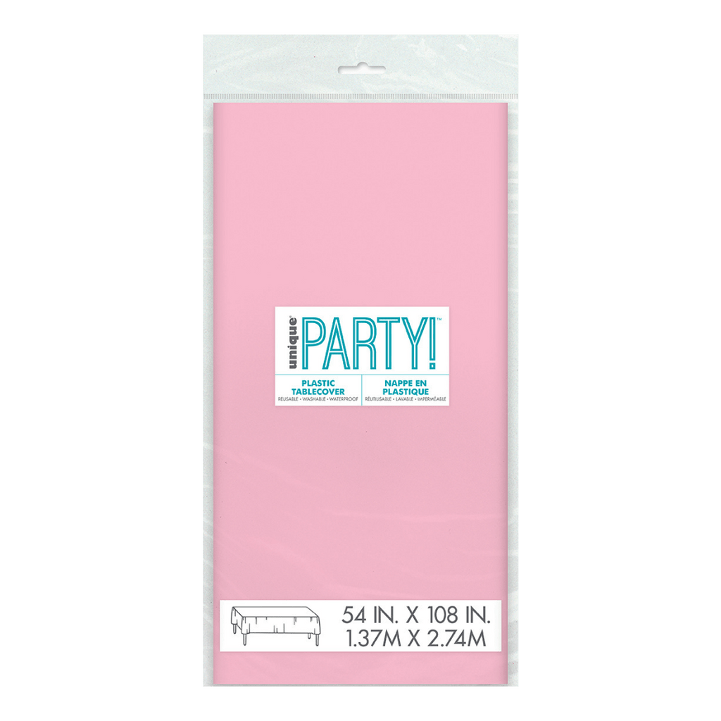 Pink plastic tablecover in packaging birthday from Parte Haus party supply store in Bethesda MD
