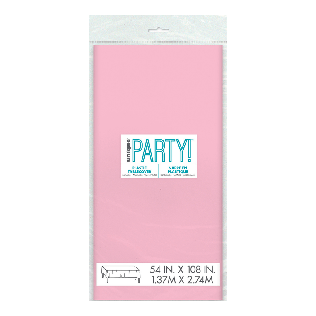 Pink plastic tablecover in packaging birthday from Parte Haus party supply store in Bethesda MD
