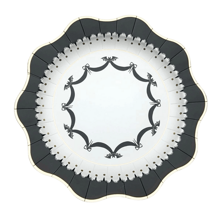 White & Black Elegant Halloween Scalloped Large Dinner Plates