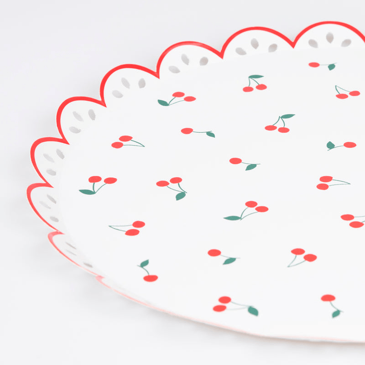 White Cherry Pattern Large Dinner Plates