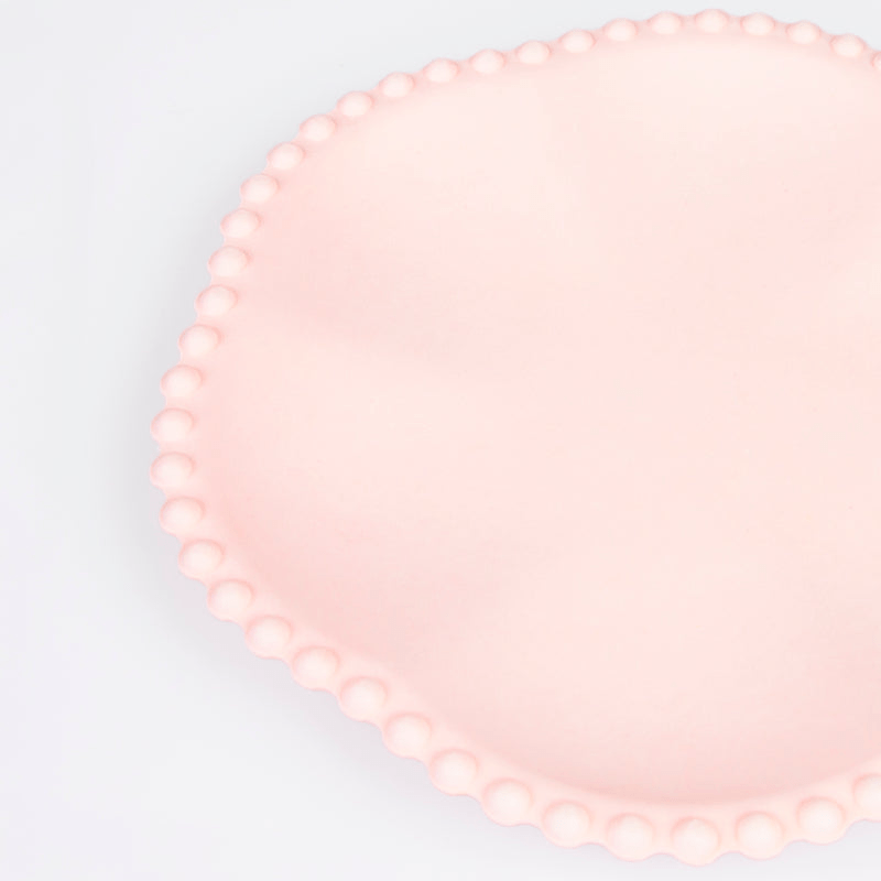 Pink plate with scalloped bubble edge perfect for birthday from Parte Haus party supply store in Bethesda MD