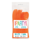 Orange plastic cutlery set for parties in clear packaging from Parte Haus party supply store in Bethesda MD