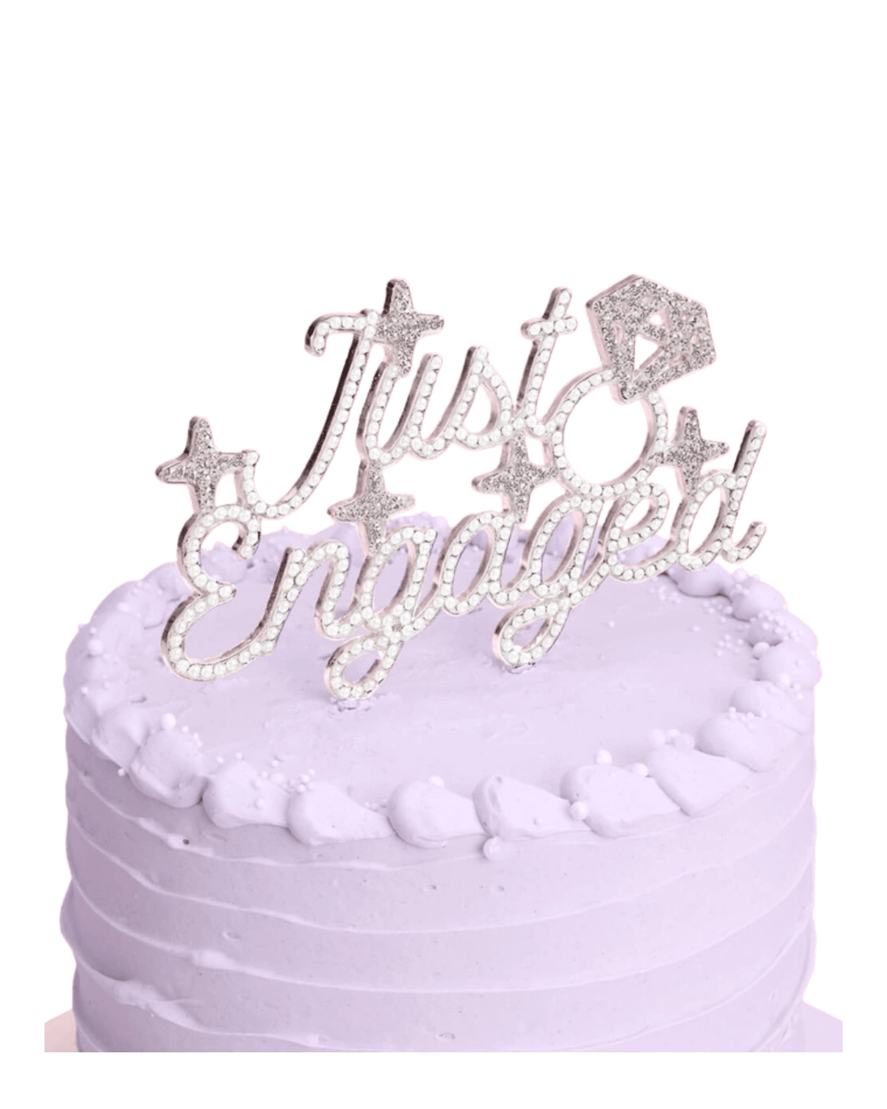Silver just engaged cake topper with rhinestones for engagement from Parte Haus party supply store in Bethesda MD
