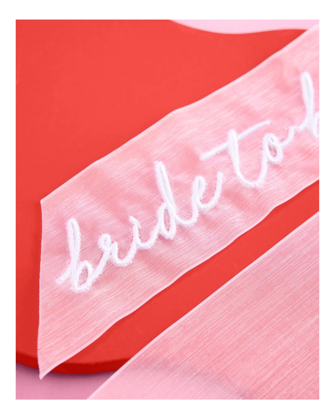 Pink bride to be sash for bridal shower from Parte Haus party supply store in Bethesda MD
