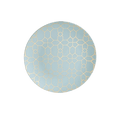Light blue plate with gold geometric pattern for celebration from Parte Haus party supply store in Bethesda Maryland