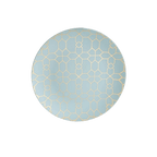 Light blue plate with gold geometric pattern for celebration from Parte Haus party supply store in Bethesda Maryland