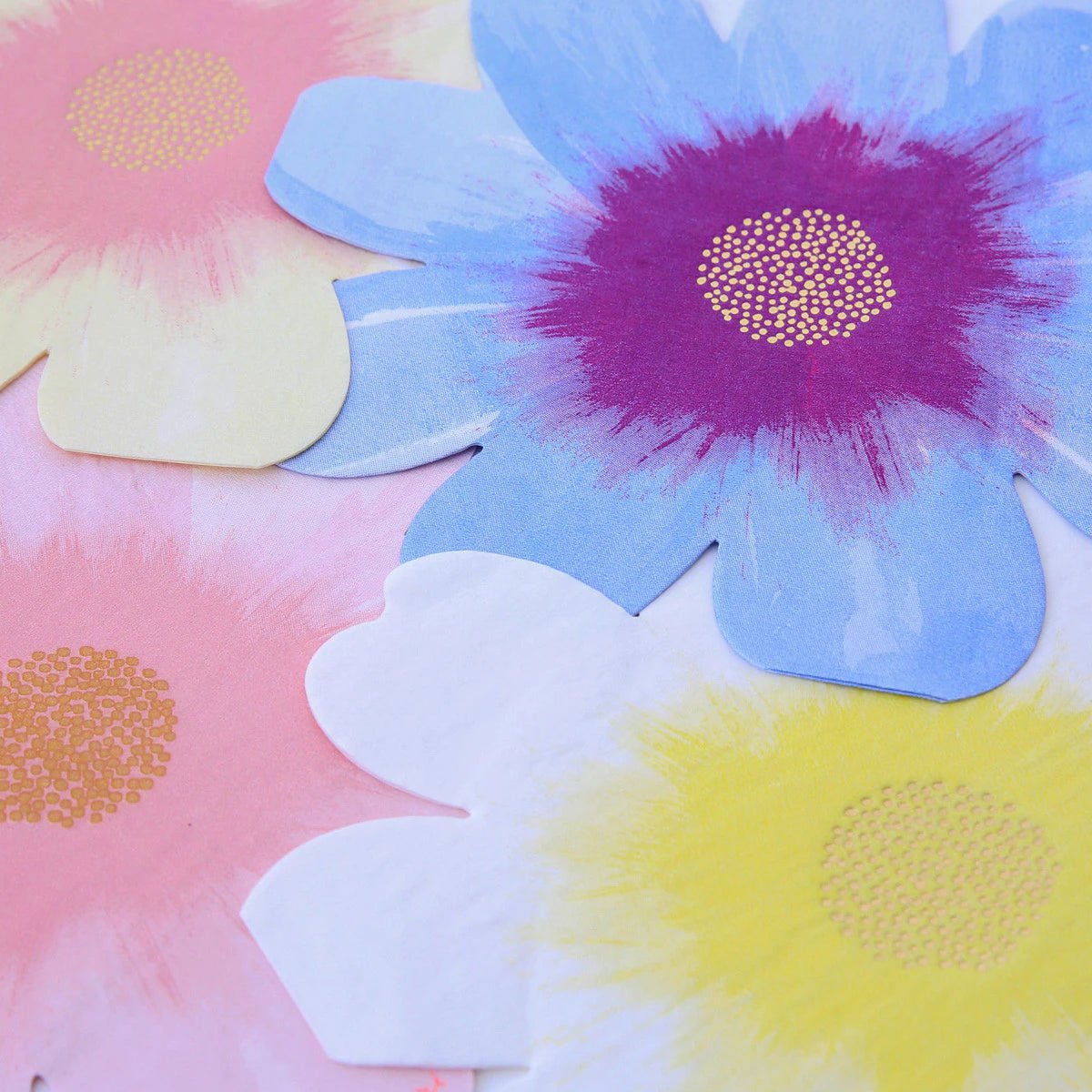 Blue pink yellow floral paper plates spring theme from Parte Haus party supply store in Bethesda MD