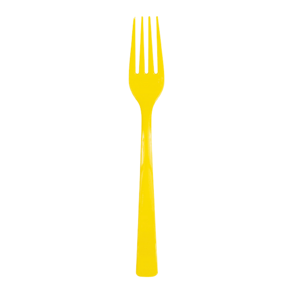 Yellow plastic fork single utensil for birthday or picnic from Parte Haus party supply store in Bethesda MD.
